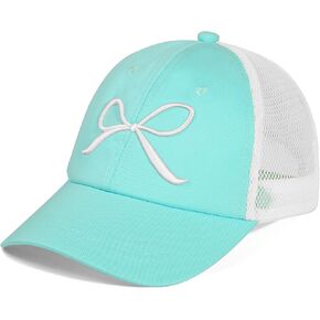 Girls Bow Tie Baseball Cap, Kids Summer Mesh Sun Hats Visor Cap, Adjustable Ponytail Hat for 7-12 Years