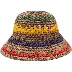KORADI Girls Sun Hats Rainbow Straw Hat Kids Wide Brim Summer Beach Hats Hollow Out Bucket Hat 3-8 Years