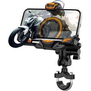 Motorcycle Phone Mount Holder，Bicycle Phone Mount,Metal Extension Arm-Dual Vibration Dampener,Suitable for Handlebar and Rearview Mirror Installation,Clamp for 4.7-7.2" Smartphone