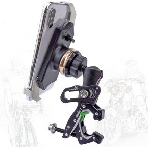 Motorcycle Phone Mount Holder, Anti-Vibration Phone Mounts Holder, Motorcycle Handlebar Clamp Base, Adjustable, Stable, Double Socket Arm with 360 Degrees Rotation Ideal for Any Cell Phone