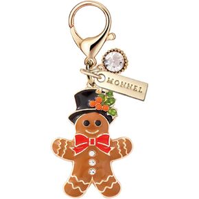 MC476 Crystal Christmas Gingerbread Man Lobster Clasp Charm for Women with Velvet Bag (Brown,1 Piece)