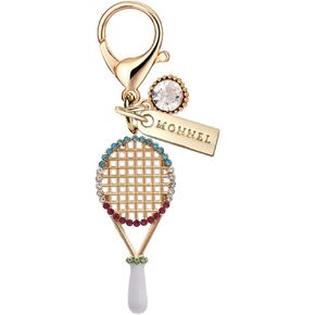 MC468 Little Rainbow Crystal Tennis Racket Lobster Clasp Charm for Women with Velvet Bag (White,1 Piece)