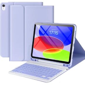 Keyboard Case Compatible for iPad 10th Gen 10.9 Inch 2022, Model A2696/A2757/A2777, Wireless Bluetooth Keyboard Cover Compatible for iPad 10th Generation with Pencil Holder- Purple