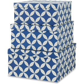 Soul & Lane Set of 3 Decorative Boxes with Lids, Square 11" x 11" Nesting Cardboard Storage for Home Décor in Blue, Keepsake and Memory Boxes for Organizing, Deco Sky