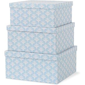 Soul & Lane Set of 3 Decorative Boxes with Lids, Square 11" x 11" Nesting Cardboard Storage for Home Décor in Blue, Keepsake and Memory Boxes for Organizing, Deco Sky in Kuwait