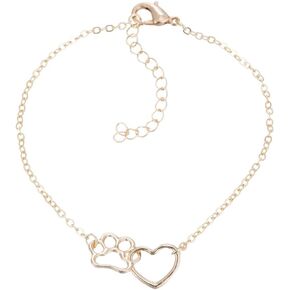 Hollow Interlocking Pet Paw Footprint Bracelets Cute Cat Dog Puppy Love Heart Charm Adjustable Animal Bracelet for Women