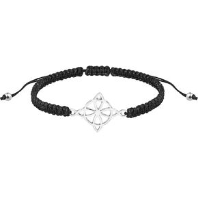 AeraVida Adjustable Black witches knot Bracelet with Sterling Silver Flower Charm | Classic Sterling Silver Bangle Bracelet Sterling Silver Bracelets | Charm Bracelet