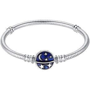 KUNSIR 925 Sterling Silver Snake Chain Bracelet starry sky Charm Bracelets for Women Teen