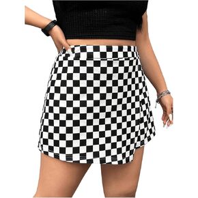WDIRARA Women's Plus Size Plaid Checkered Skorts Elastic Waist Wrap Asymmetrical Skirt Shorts