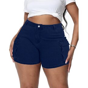 Women Plus Size Jean Shorts Stretchy Curvy Cargo Shorts High Waisted Streetwear Denim Shorts with Pockets