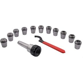 MT2 Shank Chuck Tool with 11Pcs ER32 1/8" - 3/4" Spring Collet Set & 1Pc Spanner for Milling Machine, Lathe, Drilling