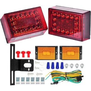 6inch Boat Trailer Lights Kit, Submersible Trailer Light LED Kit, 6" Rectangular Trailer Lights with Amber Marker Light Wiring Harness for 12V Boat Truck RV