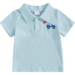 Toddler Baby Boy Valentines/Easter Vintage Shirts Short Sleeve Button Lapel Country Dress Shirt Gentlemen Tee Tops