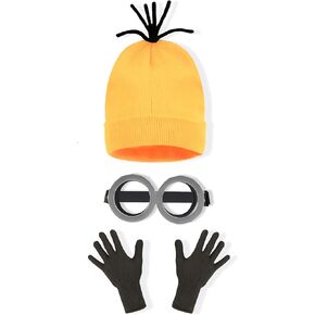 Men's Costume Accessories, Vintage Steampunk Goggles Yellow Beanie Knit Hats Black Gloves for Halloween Cosplay