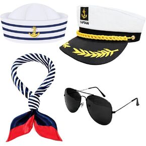 Yacht Captain Hat Sailor Ship Cap Scarf Sunglasses Sailor Hat Boat Costume For Halloween Captains Dressing up Party
