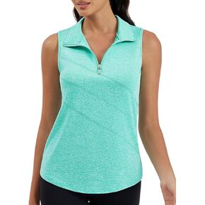 Womens Golf Polo Shirts Sleeveless Zip Up Tennis Moisture Wicking Workout Tops