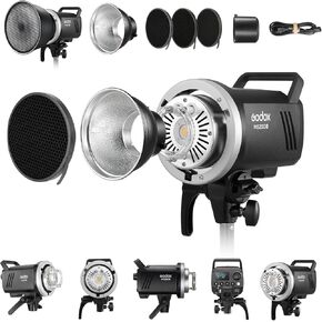 Godox MS200V 200Ws GN53 Compact Studio Strobe Flash Monolight with Reflector and Grid Kit, Bowens Mount, LED Modeling Lamp, 2.4G Wireless X System, 5600K 1.3s Recycle at Full Power Output 110~220V