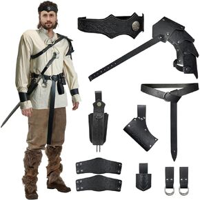 Men's Viking Costume Set with Shoulder Armor & Belt - Medieval Pirate Cosplay Outfit for LARP & Renaissance Fairs