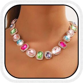 CLOACE Colorful Crystal Choker Necklace Sparkly Rhinestone Chokers Necklaces Chain Party Prom Neck Jewelry for Women