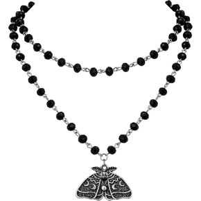 Sacina Gothic Necklace, Luna Moth Choker Layered Bead Moth, Halloween Christmas New Year Jewelry Gift For Women