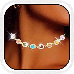 CLOACE Colorful Crystal Choker Necklace Sparkly Rhinestone Chokers Necklaces Chain Party Prom Neck Jewelry for Women in Kuwait