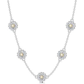 قلادة Diamond Daisy 925 Sterling Silver Daisy قلادة قلادة قلادة هدايا لذيذ للنساء