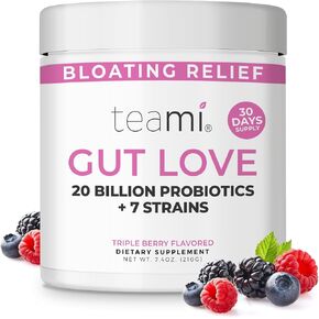 Teami Prebiotic and Probiotic Powder for Women - Promotes Digestion, Bloating Relief & Belly Balance - Gut Health Powder with 20 Billion Probiotics & 7 strains - Triple Berry Gut Love, 30 Servings