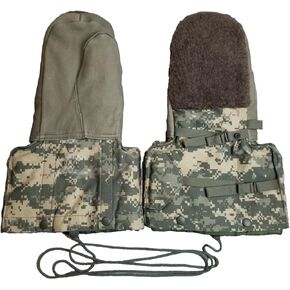 USGI Military Extreme Cold Weather Mittens, ACU Digital Camo Pattern, Leather Palm, Lined, MEDIUM