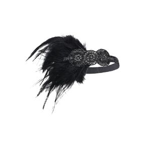 BABEYOND 1920s Flapper Headpiece Roaring 20s Great Gatsby Headband Vintage Feather Headband 1920s Flapper Gatsby Hair Accessories for Party (Black)
