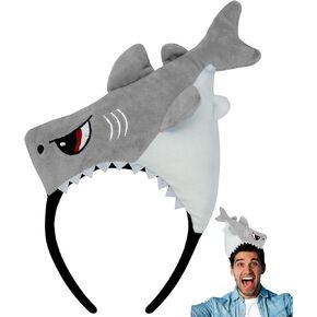 KHC-KHF Shark-Headband Funny-Hat Halloween Shark Funny Hairband Plush Headband Ocean Animal Costume Accessories Woman Man