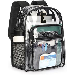 Zorfin Clear Backpack Heavy Duty for Stadium Advents - 17in PVC PVC Backs Wrape Clear للمدرسة ، انظر من خلال حقيبة الكتب للطلاب الفتيان الفتيات الشفافة للرجال ، أعمال الكلية الحفل - الأسود