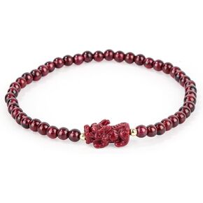 Wealth Bracelets, Lucky Bracelet with Chinese Mythical Beasts Good Luck Natural Garnet Beads Charms Amulet Gift Jewelry for Women Men (Red)