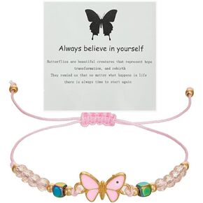 MIFYNN Always Believe in Yourself Butterfly Bracelet for Women Cute Butterfly Charm Bracelets Adjustable Braided Rope Butterfly Crystal Beaded Bracelet Lucky Bracelet for Girlfriend