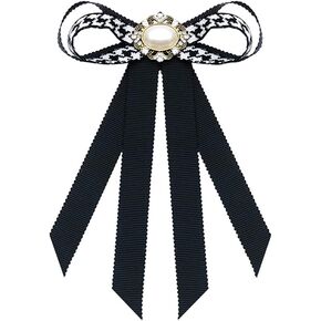 JKQBUX Women Bow corsage with Brooch Pearl Bow Brooch Ribbon Neck Tie for Party Bow Tie College Student Collar Necktie
