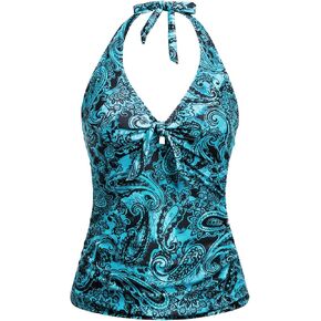 Women Halter Tankini Swim Top - Tummy Control Swimsuit Bathing Suit Top Front Tie Knot Swim Top Only 2025