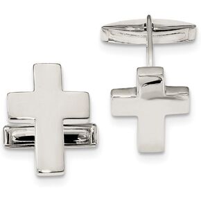 Solid 925 Sterling Silver Men Cross Cufflinks - 24mm × 18mm