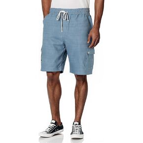 Linen Shorts for Men Elastic Waist Drawstring Cargo Shorts Solid Color Lightweight Beach Pants with Multi Pockets
