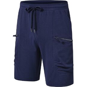 QPNGRP Men's Knit PlaidCloth 8" Inseam Elastic Waist Zipper Cargo Shorts in Kuwait