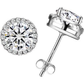 Moissanite Stud Earrings Halo Stud Earrings Brilliant Round Cut D Color VVS1 Clarity Lab Created Diamond Earrings 18K White Gold Plated Hypoallergenic Sterling Silver Moissanite Stud Earrings