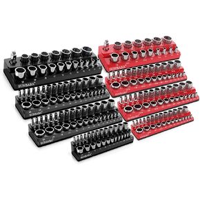 مجموعة منظم المقبس المغناطيسي المكون من 8 قطع ، 1/2 "، 1/4" و 3/8 "SAE & Metric Deep & Socket Socking Kit ، صواني المقبس ، مآخذ مآخذ 199pc (مآخذ غير متضمنة)