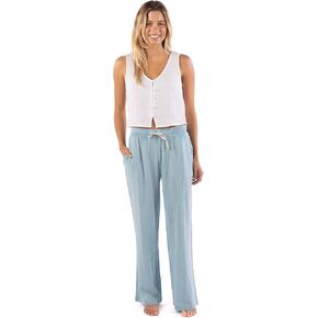 RIP Curl Women's Cotton Crepe Poplin Beach Pants - خصر متدخر ، جيوب أمامية وخلفية وطول أطول لتناسب مريح