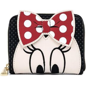 Loungefly Disney Minnie Mouse Face with Bow Faux Leather Zip Around Wallet
