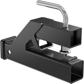 Clamp On Trailer Hitch Receiver 2" Ball Mount Adapter for Forklift Bucket, Tractor, Compatible With Deere Bobcat Kubota, Trailer Hitch Attachment, Black