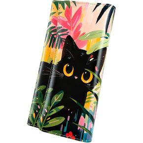 Womens Wallet Leather RFID Blocking Trifold Ladies Purse long Clutch Credit Card Holder Phone Checkbook Organizer (Black Cherries)