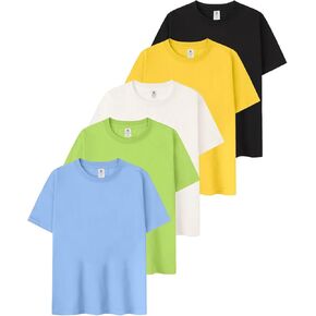 5 حزمة الأولاد قمصان قصيرة الأكمام ، Tees Summer Summer Basic Cotton Tees للأطفال الطاقم غير الرسمي قمم 5-12 Y