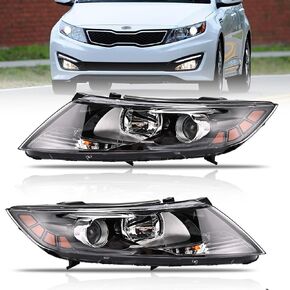 Headlight Assembly for Ki-a Optima 2011-2013, 11-13 Driver & Passenger Side Halogen Headlamp Assembly With Bulbs Clear Lens Black Housing Amber Reflector, (Bulbs Included) 1 Pair
