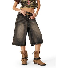 Aelfric Eden Denim Shorts Womens Vintage Washed Long-line Jorts Casual Y2K Baggy Unisex Oversized Streetwear Jeans Shorts