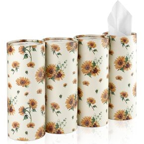 JUSTTOP Car Tissue Holder,Car Travel Kleenex Cup Holder with 4 Pack Facial Tissues,Convenient Flower Combination Tissue Bag,Car Accessories Interior for Women and Man (4 Canisters/200 Tissues) Yellow