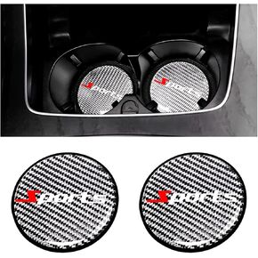 BESULEN Car Cup Holder Coaster, 2 PCS Carbon Fiber Non-Slip Embedded Coasters, Universal 2.75 Inch Cup Holder Insert Coaster Pad, Sports Racing Durable Drink Mat, Car Interior Accessories