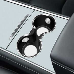 للحصول على حامل كأس وحدة التحكم في Tesla Center 【Top Chrome Metallic Finish】 Center Console Console Inconsories متوافقة مع Tesla Model 3 2023-2021 و Model Y 2021-2025 (Black)